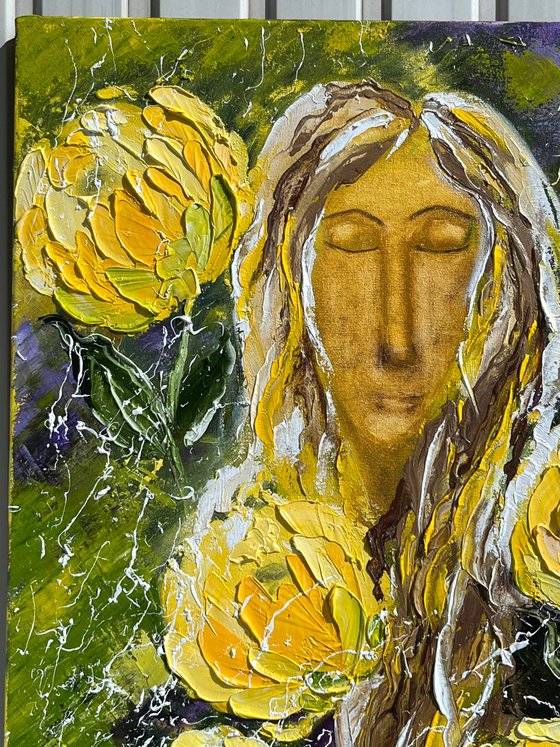Flower Head Woman " Golden Heart"
