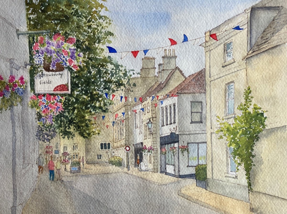 Cityscapes Watercolour By Jane Denton, 13 X 9, Corsham In Summer, Wiltshire, Original Artwork