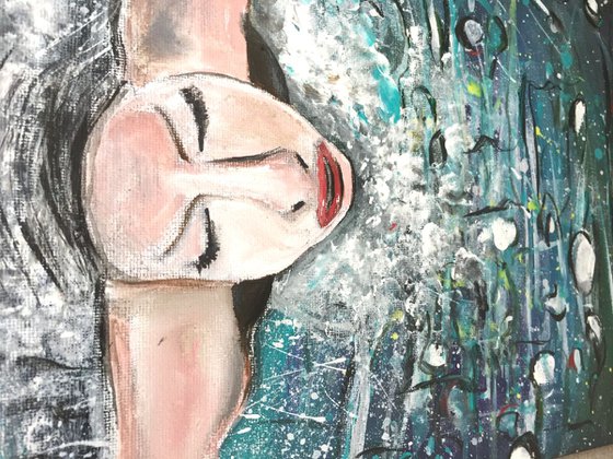 Relax - Original Acrylic Painting on Canvas - Ready to Hang - Swimming - Fine Art - UK Art - Affordable Art - Home Decor - 38x20 cm - 15"x8"