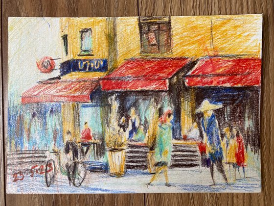 Yerevan cafe - pencil drawing