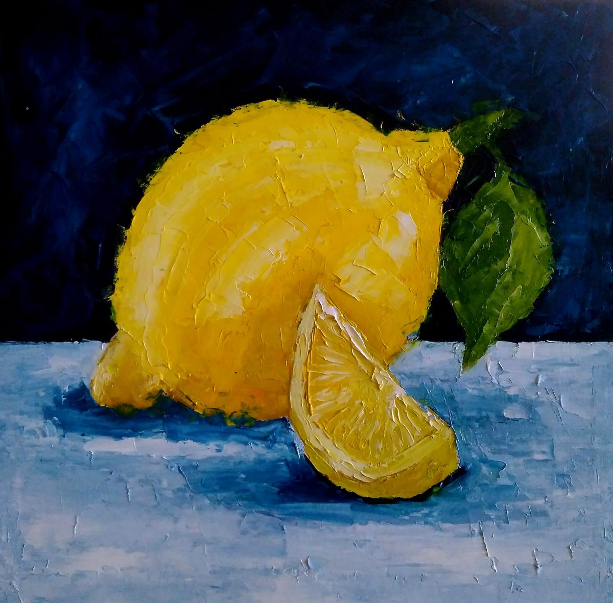 Lemon Painting Original Art Fruit Artwork Citrus Wall Art Kitchen Still Life by Yulia Berseneva
