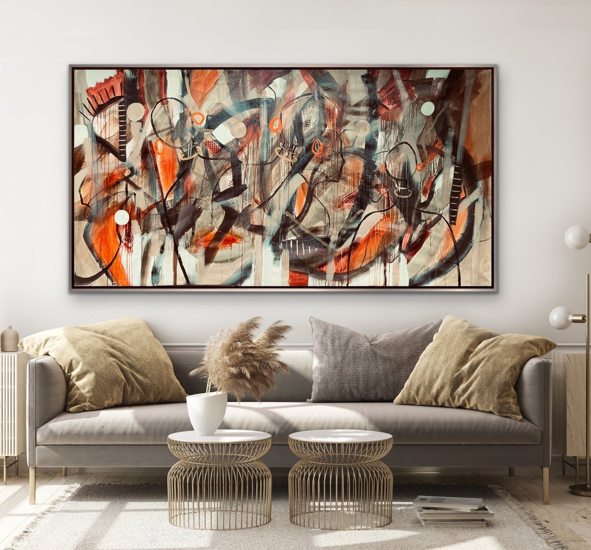 Abstract Portrait Acrylic Painting By Rashna Hackett, 72 X 37", It Takes A Village, Original Artwork