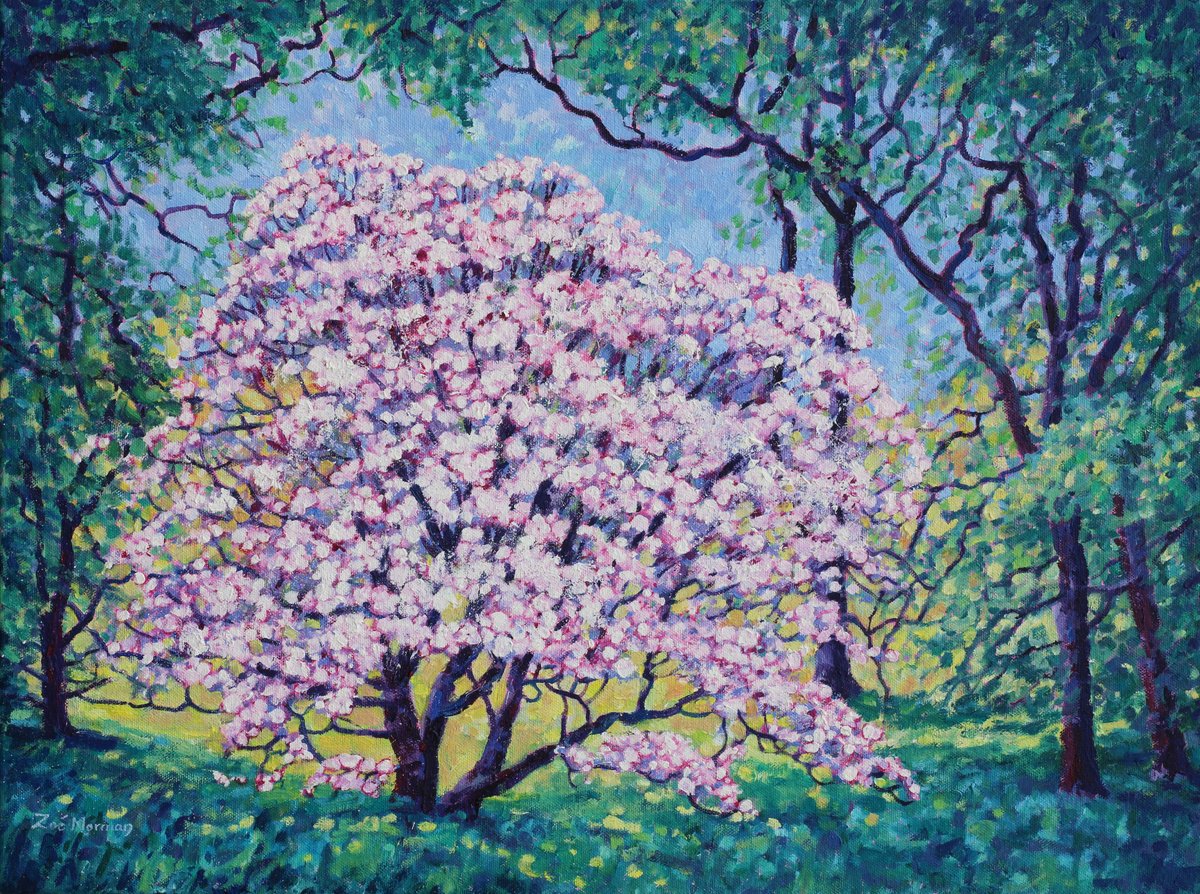 Impressionistic Botanical Oil Painting By Zoe Elizabeth Norman, 24 X 18", Hidden Blossom, Original Artwork