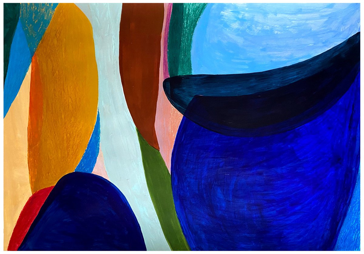 Organic Abstract Painting By Olga Gamy, 39 X 28", "The Night Is Yong", Original Artwork