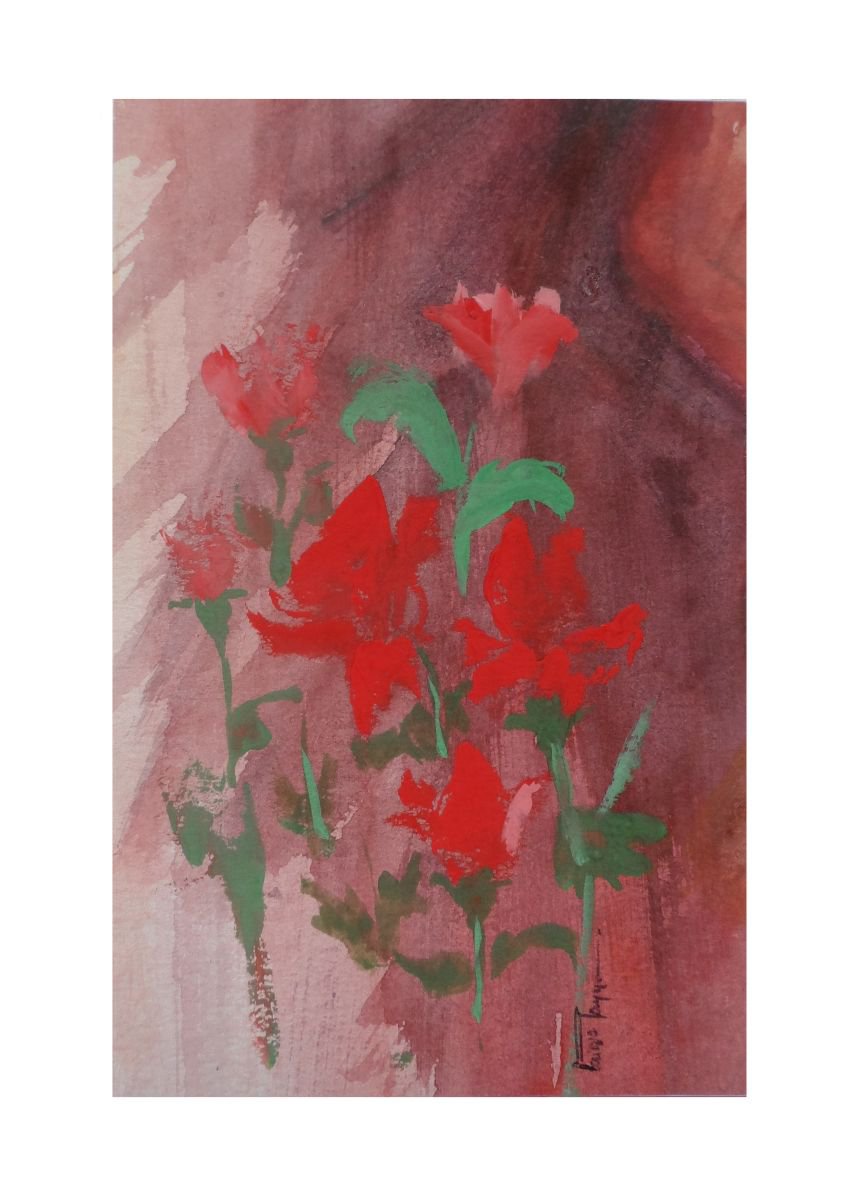 Red Roses (Mini Painting) by Faiqa Uppal