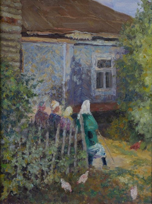 At The Village - sunny summer landscape painting by Nikolay Dmitriev