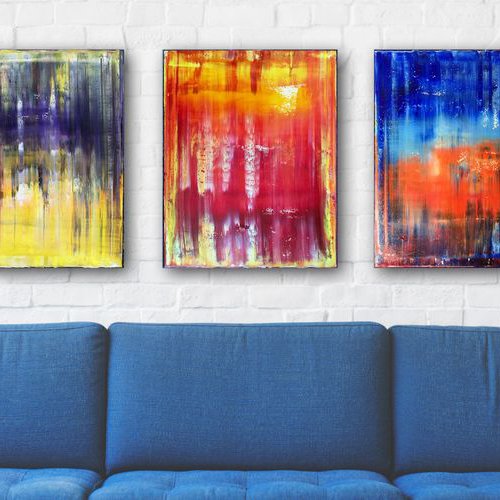 "Elemental" - FREE USA SHIPPING - Original Large PMS Abstract Triptych Oil Paintings On Canvas - 48" x 20" by Preston M. Smith (PMS)