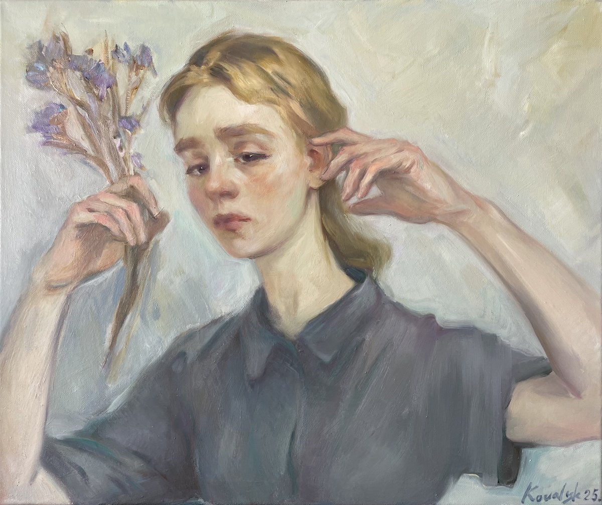 Impressionistic Portrait Oil Painting By Denys Kovalyk, 24 X 20, Between Gestures, Original Artwork