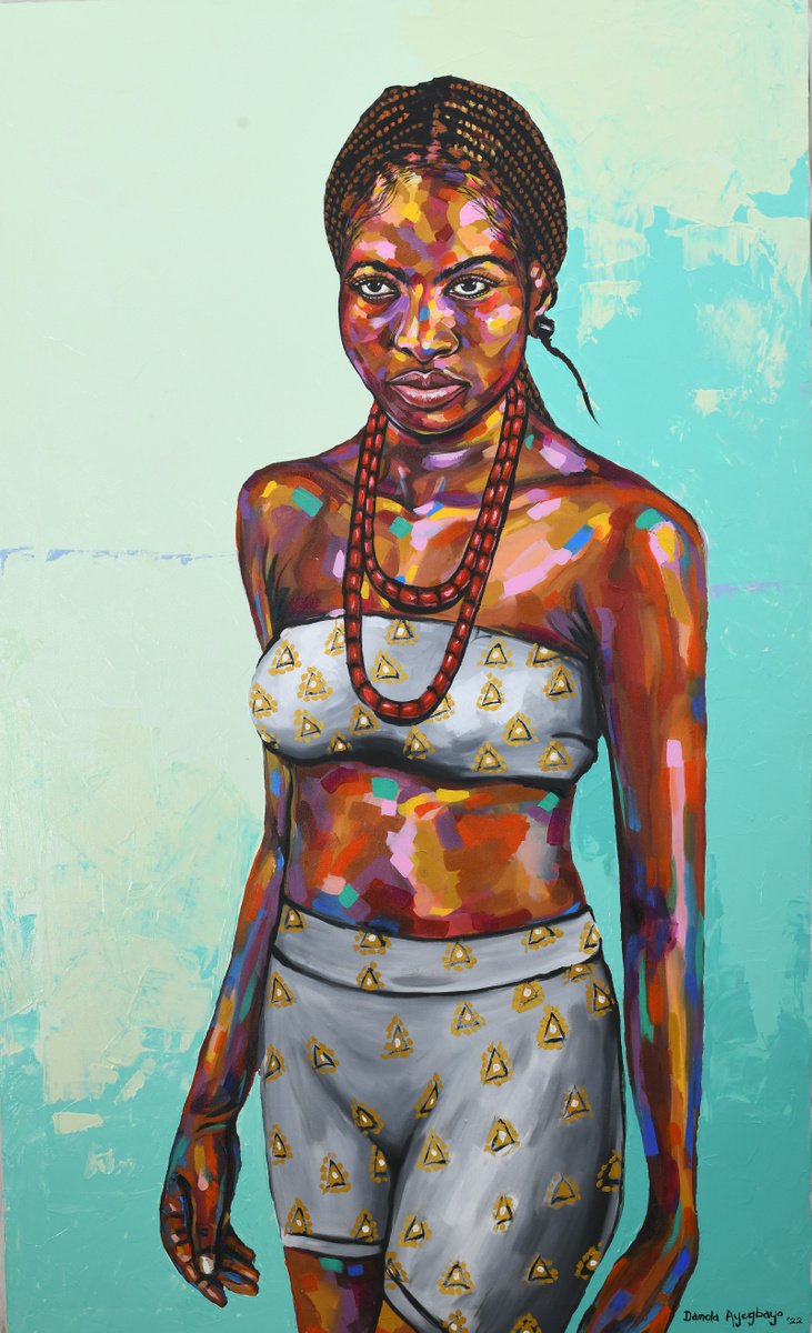 Expressive Portrait Acrylic Painting By Damola Ayegbayo, 36 X 60, Black Pride 3, Original Artwork