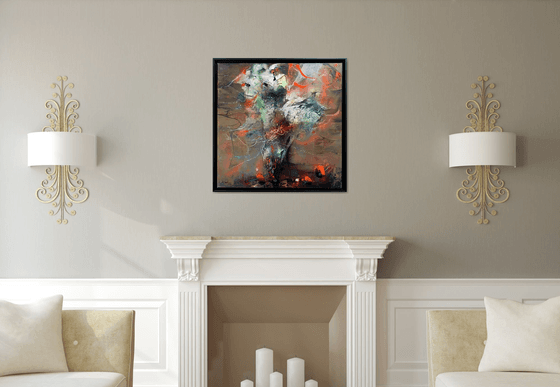 Large scale framed fascinating earth tones and orange still life painting  by O KLOSKA