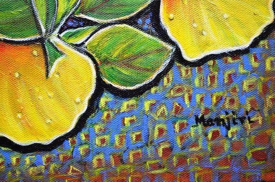 Yellow Hibiscus a decorative painting with mosaic style on sale