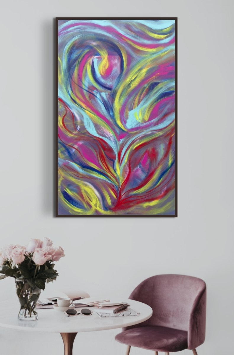 Expressive Botanical Acrylic Painting By Davide De Palma, 24 X 39, Singing Flower, Original Artwork