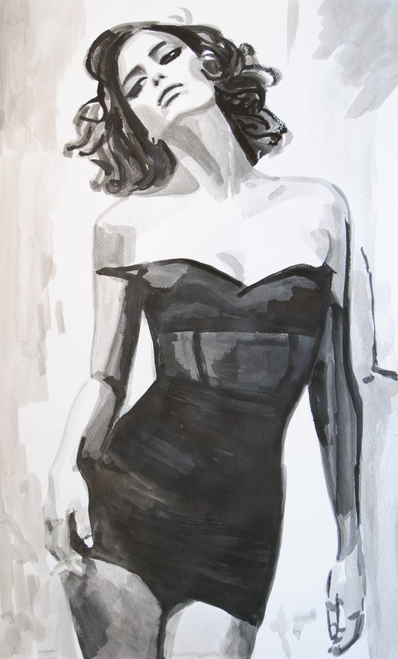 Lady in black dress / 72 x 44 cm