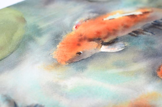 Koi fish in watercolor Bright natural pond
