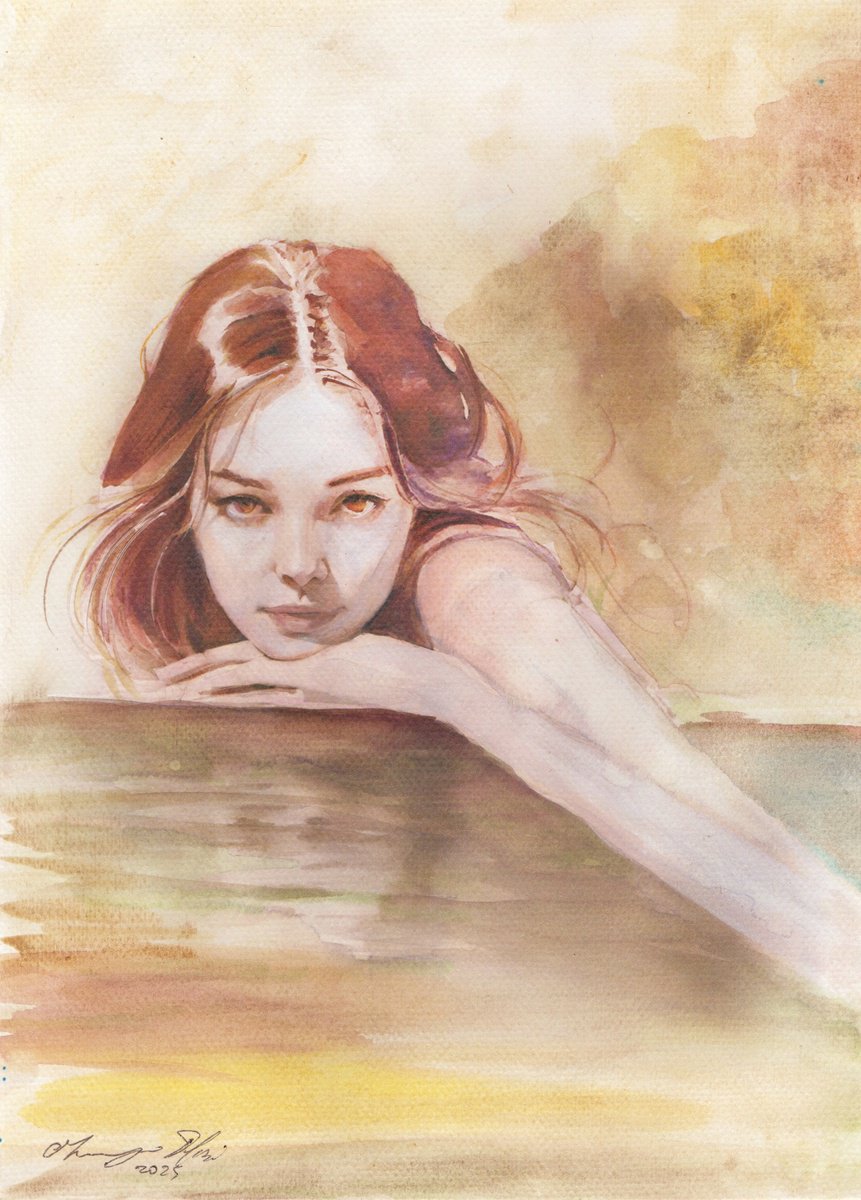 Impressionistic Portrait Drawing By Maurizio Puglisi, 8 X 11", Here, There And Everywhere, Original Artwork