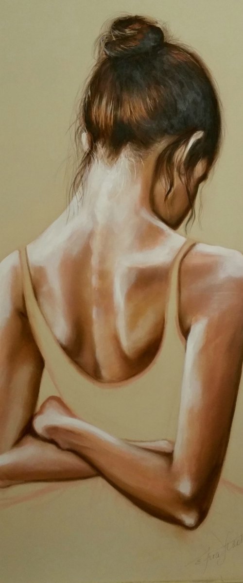 "Before performance"55x105x2cm Original acrylic painting on fabric ,ready to hang by Elena Kraft