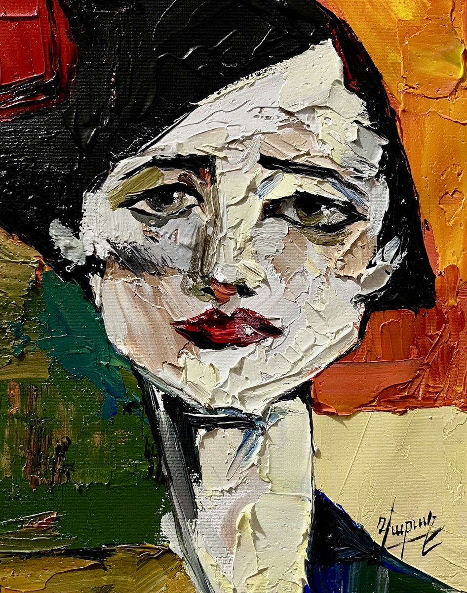 Impressionistic Portrait Oil Painting By Vahe Bagumyan, 6 X 8", Through The Silence, Original Artwork