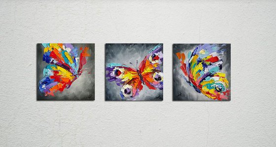 Triptych "Flight together" - triptych, triptych butterfly, insects, oil painting, butterfly, butterfly art, gift, art