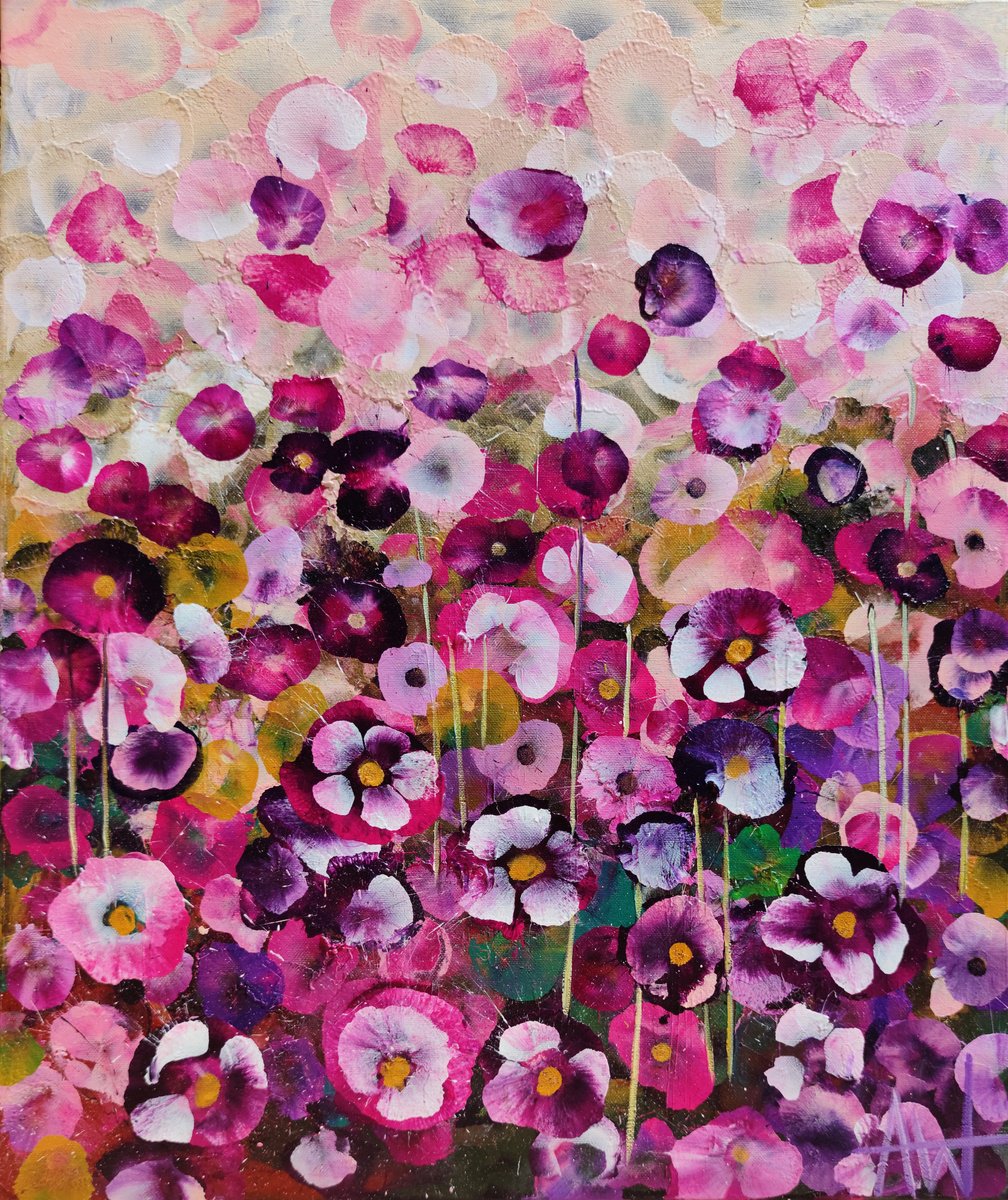 Impressionistic Botanical Acrylic Painting By Angie Wright, 20 X 24, Garden Rhapsody #2, Original Artwork