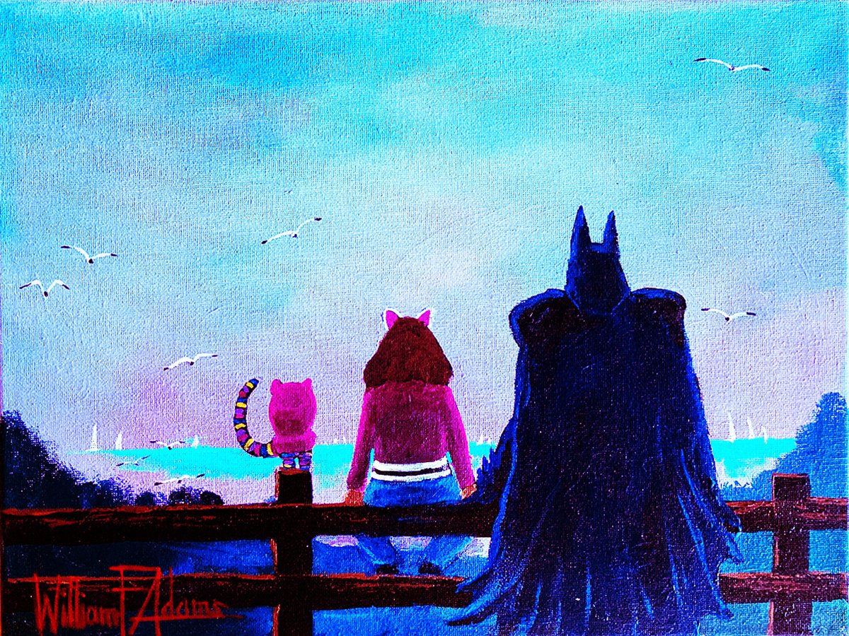 Urban And Pop Portrait Acrylic Painting By William F. Adams, 14 X 11", Sometimes Even Superheroes..., Original Artwork