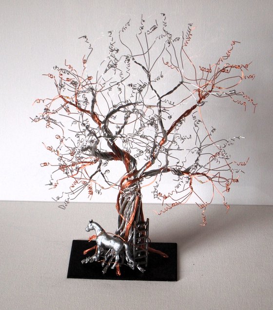 Horse, Ladder and wire tree sculpture