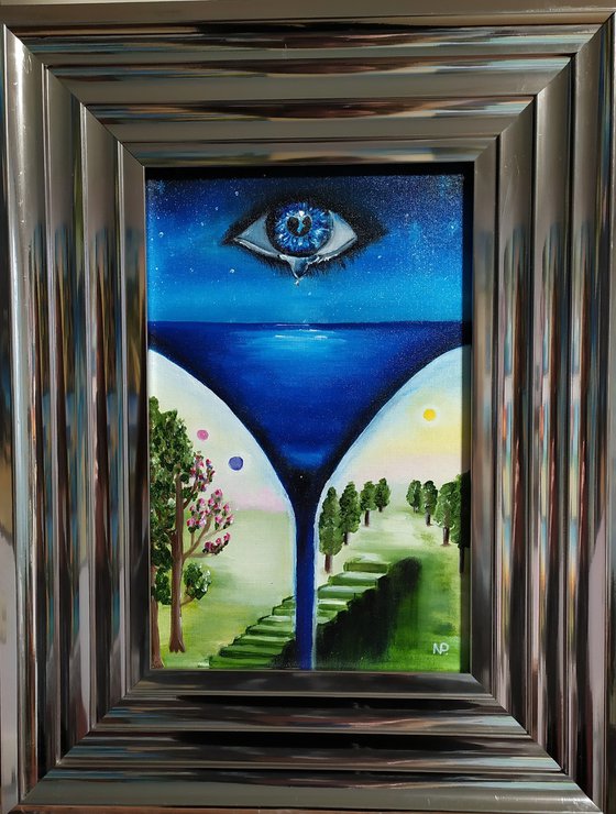 Unforgettable, original surreal landscape, eye oil painting, Gift art