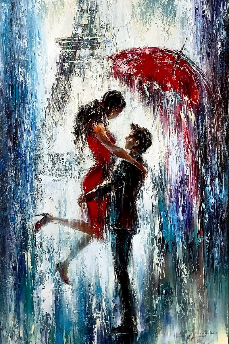 Impressionistic Portrait Oil Painting By Olena Romanenko, 16 X 24", After A Long Separation, Original Artwork