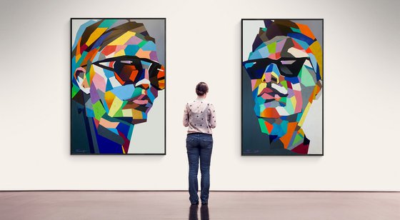 Super Big XXXL Painting - "Love" - Pop Art - Bright - Diptych - Portrait - Geometric painting