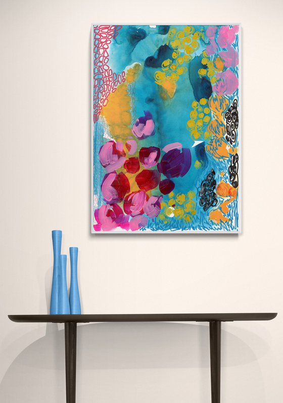 BLUE AND YELLOW ABSTRACT - Large Abstract Giclée print on Canvas - Limited Edition of 25 Artwork