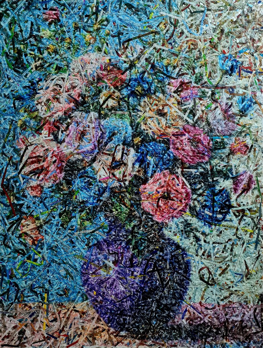 Impressionistic Botanical Collage By Alessio Mazzarulli, 28 X 37, Still Life - Flowers 02 (N.716), Original Artwork