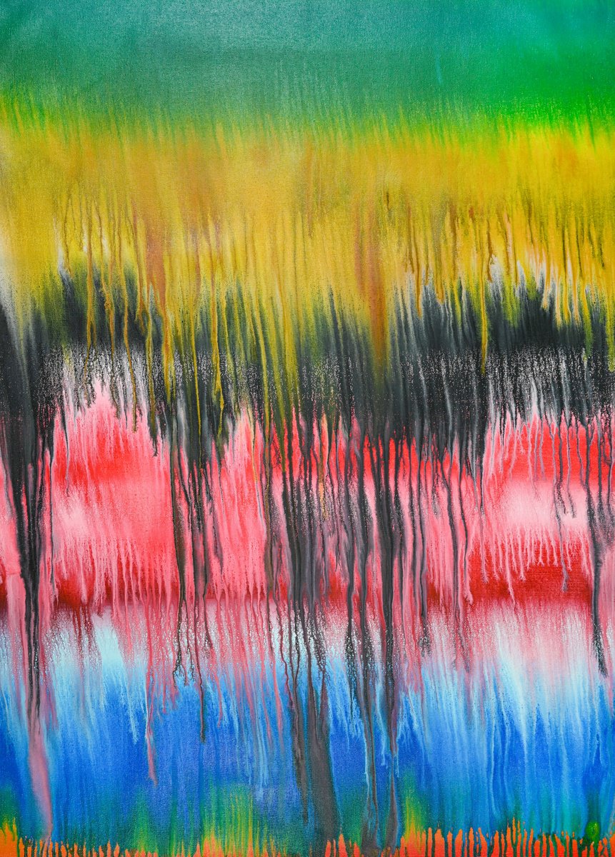 Abstract Acrylic Painting By Sumit Mehndiratta, 30 X 42", Thunderous Sunrise, Original Artwork