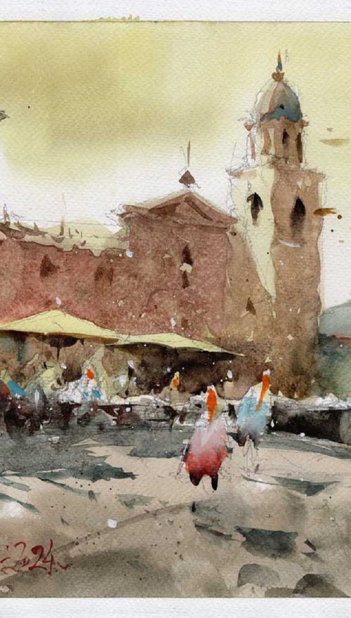 Sirolo, Le Marche, watercolor, 2024 by Marin Victor