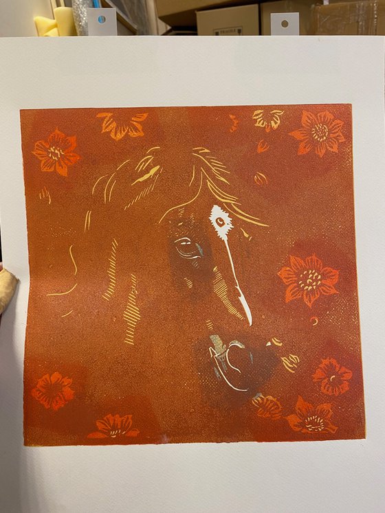 Horse – reduction linocut print