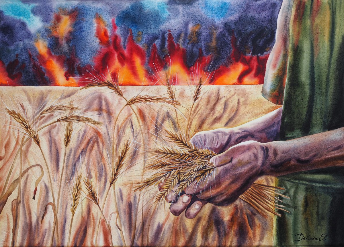 Impressionistic Botanical Watercolour By Delnara El, 28 X 20, From Ukraine, Original Artwork