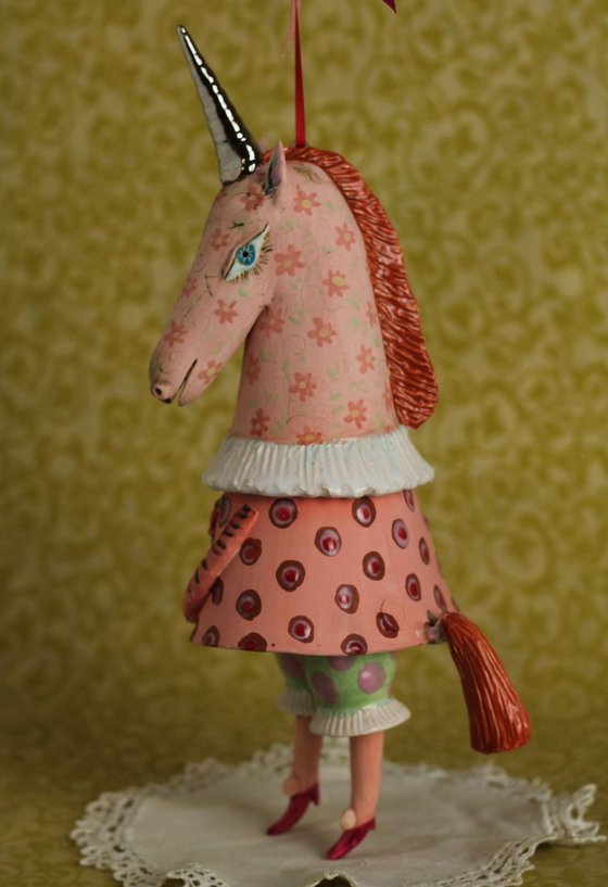 Happy Unicorn, SCULPTURED CERAMIC BELL DOLL 2017