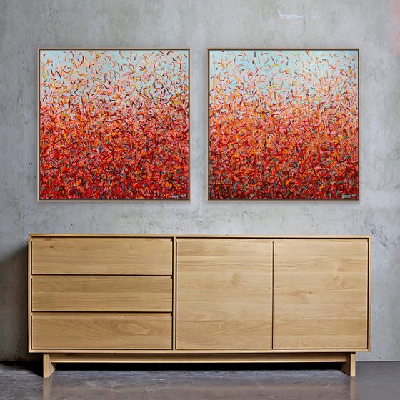 Darwin Dance A & B - 70cm squ each - acrylic on canvas