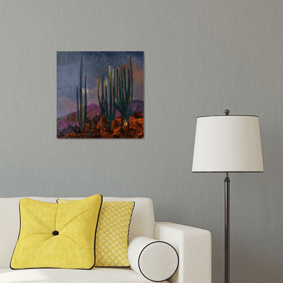 The Moon and Cactuses. Desert Night