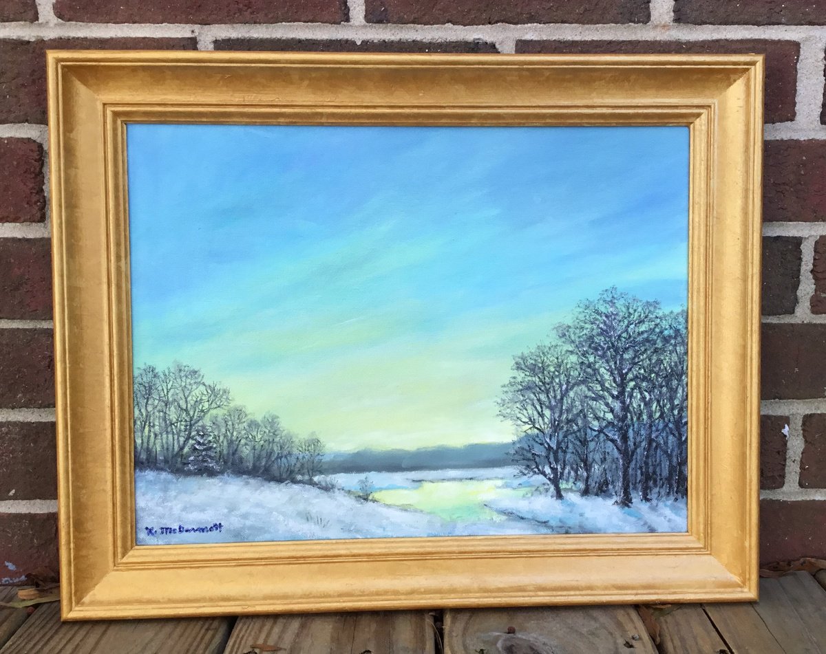 Impressionistic Landscape Oil Painting By Kathleen Mcdermott, 19 X 15", Maxfield Parrish Winter Sky, Original Artwork