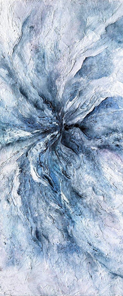 Blue abstract textured flower by Olga Grigo