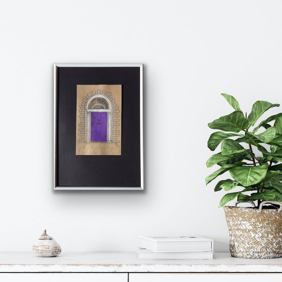 Violet Dublin door - Architecture mixed media drawing - City framed art - Gift idea