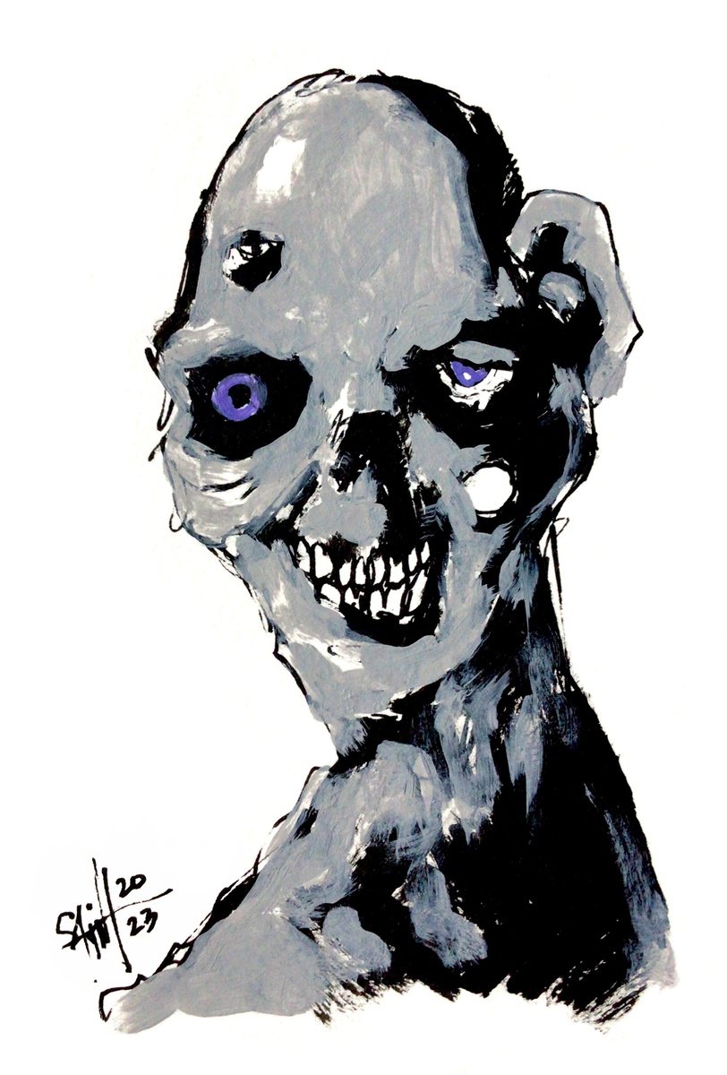 #148 Zombie portrait small painting original art, Horror Naive Outsider Folk Art Brut Stra... by Ruslan Aksenov