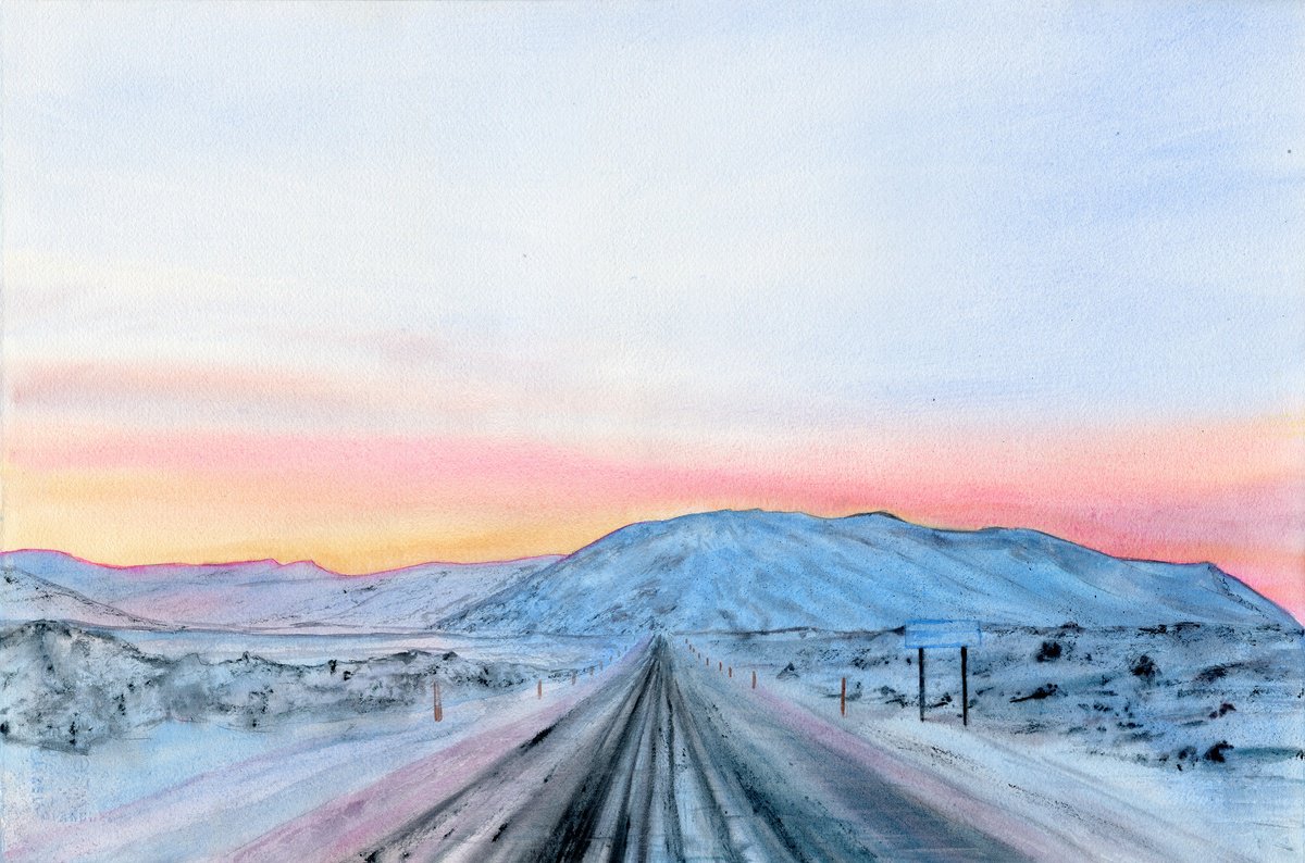 Photorealistic Landscape Watercolour By Tetiana Koda, 22 X 15", Iceland In The Midnight Sun, Original Artwork