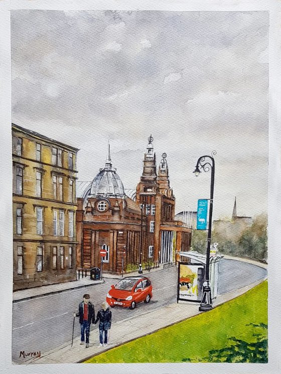 Glasgow Cityscape Kelvin Hall Watercolour Painting Scottish Artist