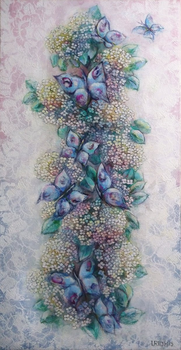 Impressionistic Botanical Oil Painting By Ilgonis Rinkis, 20 X 39, In Garden, Original Artwork