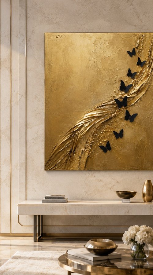 Gold Abstract Butterfly in Reverie by Indie Ru
