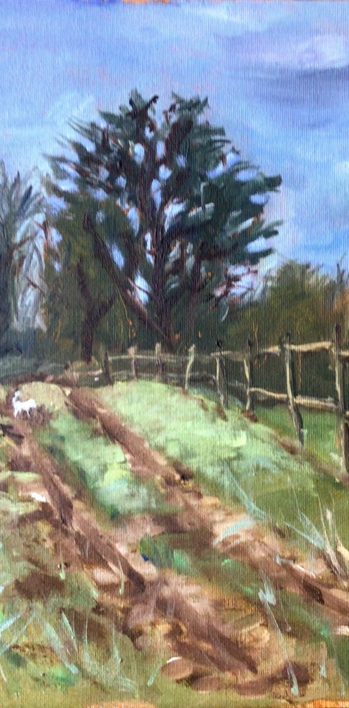 The muddy path an original oil painting by Julian Lovegrove Art