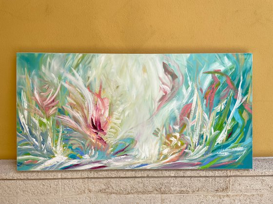 Large Abstract Flowers Acrylic Painting on Canvas with Texture. Abstract Landscape Contemporary Impressionism. Artwork for Livingroom or Bedroom