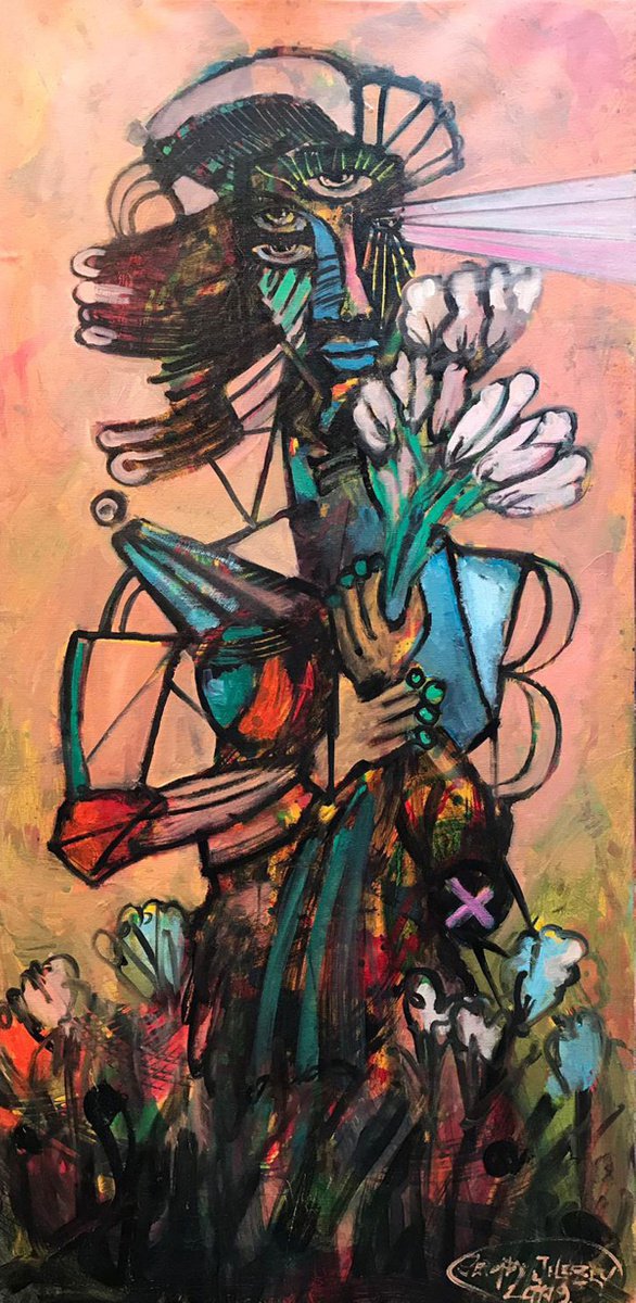 Girl with flowers by Sergey Jelezky