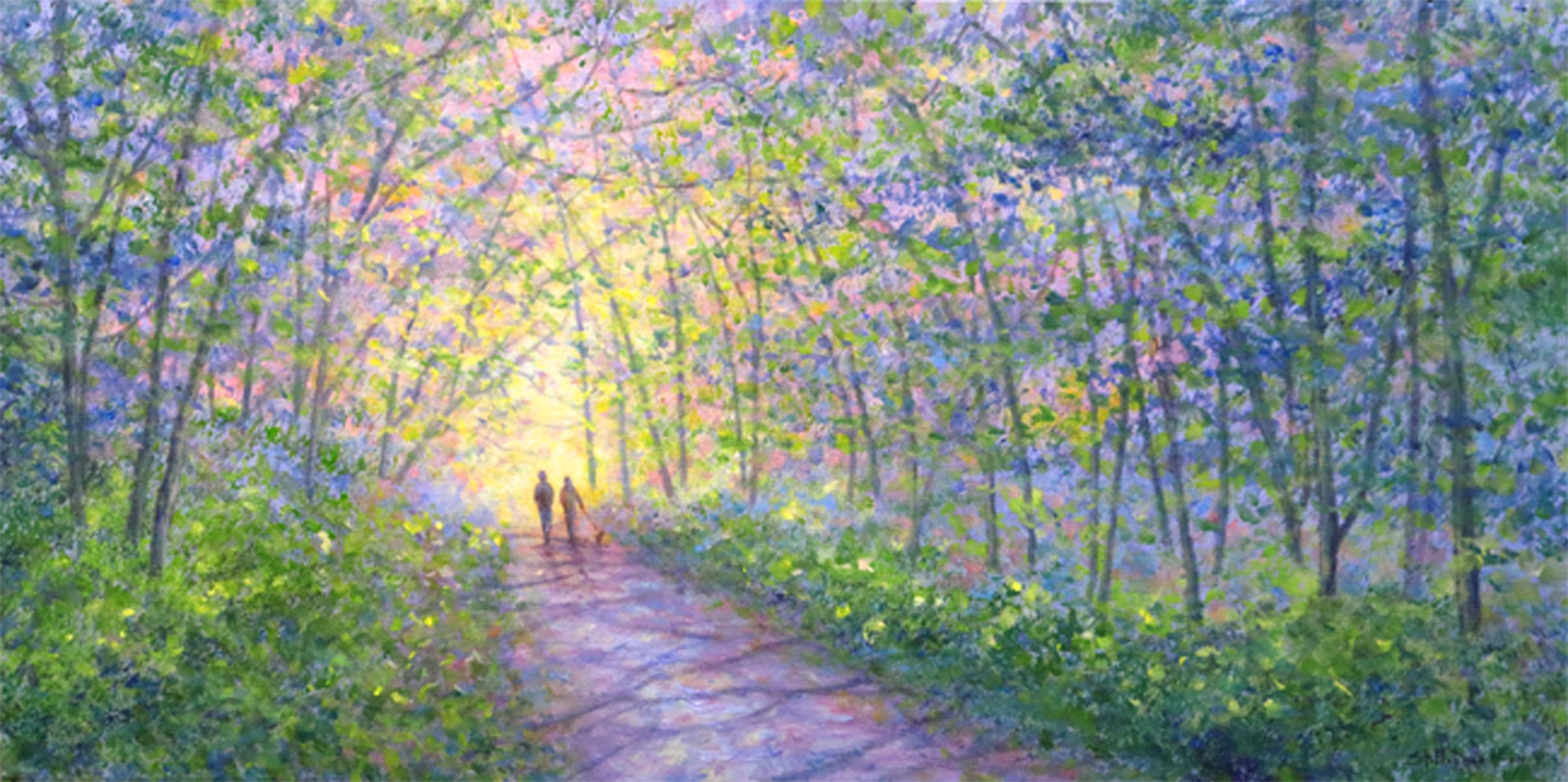 Impressionistic Landscape Acrylic Painting By Stella Dunkley, 24 X 12", Sunlight & Shadows Ii, Original Artwork