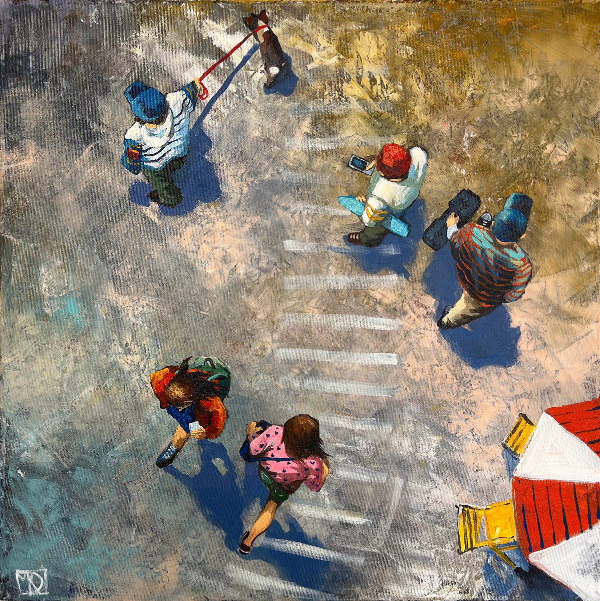 Impressionistic Cityscapes Acrylic Painting By Maria Kireev, 20 X 20", City Shadows #2, Original Artwork